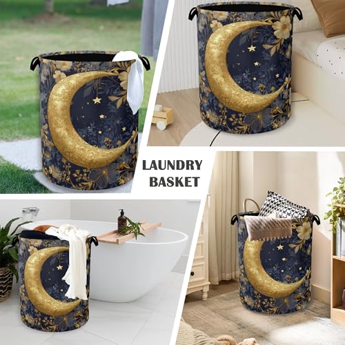 Golden Moon Laundry Basket,Flowers Foldable Oxford Cloth Tote Bag Laundry Hamper Clothes Storage Bucket Organizer for Bedroom Laundry Storage Dormitories 16" x 20.8" - color: Golden Moon Flowers