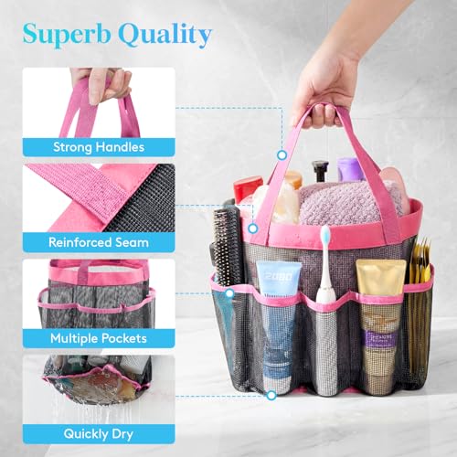 Lifewit Mesh Shower Caddy Portable for College Dorm Room Essentials with 7 Pockets, Freestanding Hanging Organizer Basket, Quick Dry Tote Bag for Camping, Bathroom, Beach, Travel, 1 Pack, Pink - color: Pink