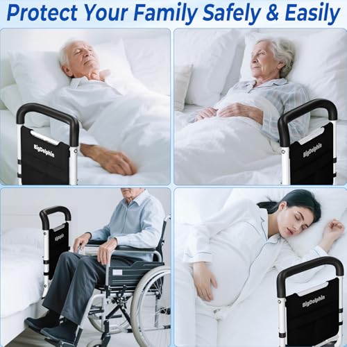 Bed Rails for Elderly Adults Safety - ASTM Approved Adjustable Bed Cane with Non-Slip Ergonomic Handle & Storage Pocket, Bed Railings for Seniors Support 400 LBS, Tool-Free - size: Large