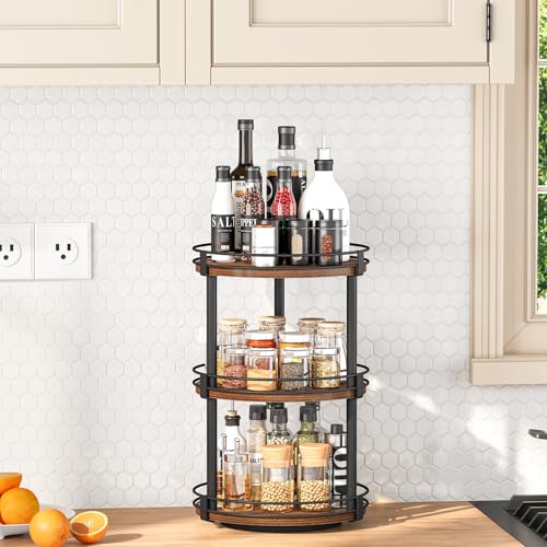 Snughome Lazy Susan Organizer, 3 Tier Rotating Spice Rack, Turntable Lazy Susan Kitchen Countertop Organizer, 10.2" x 10.2" x 18.5", Rustic Brown - color: Rustic Brown, size: 10.2" x 10.2" x 18.5"