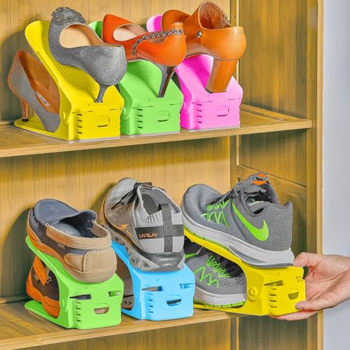 Shoepal Shoe Slots Organizer – Adjustable Shoe Rack Stacker & Storage Space Saver | Double Deck Shoe Holder for Closet, Sneakers & Heels | Multicolor Pack of 12 - color: Multicolor, size: 12