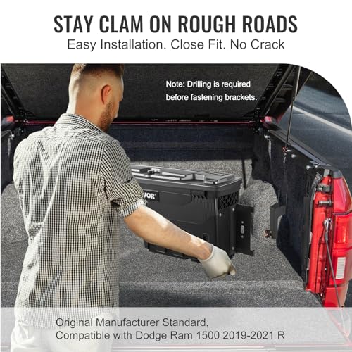VEVOR Truck Bed Storage Box, Lockable Lid, Waterproof ABS Wheel Well Tool Box 6.6 Gal/20 L with Password Padlock, Compatible with Dodge Ram 1500 2019-2021, Passenger Side, Black - size: Passenger Side, style: Dodge Ram