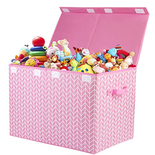 Mayniu Large Toy Storage Box Chest for Girls Kids, Sturdy Toy Box Bin Organizer Baskets with Lid for Living Room, Nursery, Closet, Bedroom, Playroom 25"x13" x16" (Pink) - color: Large Pink