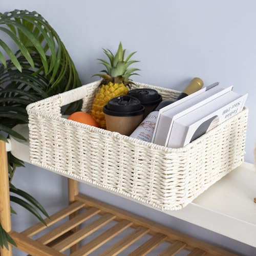 Drawer basket Handwoven Paper Rope Rectangular Shallow Basket Storage-15.35X12.01X4.72 Inches (Off-white) - color: Off-white