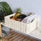 Drawer basket Handwoven Paper Rope Rectangular Shallow Basket Storage-15.35X12.01X4.72 Inches (Off-white) - color: Off-white