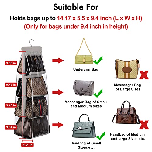 Lirex 8-Pocket Hanging Purse Organizer for Closet - Oxford Cloth Storage System with Double Layer Protection (39.37" x 13.38"),Grey - color: Grey
