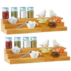 RoyalHouse Bamboo Expandable Spice Rack Organizer, 3-Tier Adjustable Kitchen Cabinet, Countertop Display Shelf, Space Organizer for Kitchen and Bathroom (Pack of 2) - color: Bamboo Spice Rack Pack of 2