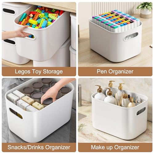 ORGIDOL 8 Pack White Storage Bins with Lids Stackable Storage Container for Organizing, Storage Boxes with Handle for Shelves, Cute Storage Bin for Craft, Snacks, 9.85x6.9x5.7 inch - color: White, size: 8 Pack