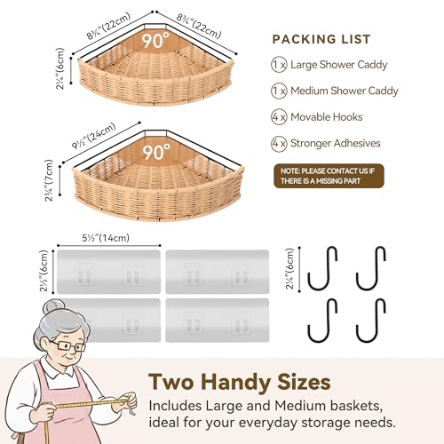 GRANNY SAYS 2 Pack Wicker Corner Shower Caddy Hanging, Shower Shelf for Inside Showers, Adhesive Shelves for Bathroom Organizers and Storage, Bathroom Shelves Wall Mounted for Home Decor, Natural - color: Natural, size: Fan-Shaped