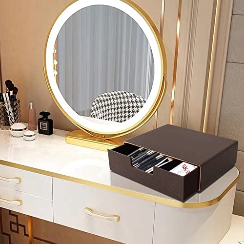 Stackable Organizer Drawer Classic Brown Pu Leather Handmade,Organize Home Office Desk Accessories and Sort Letter-Size Paper/a4 Document,Desk Caddy with Drawers Storage Box,13.1x10x3.7inches - color: Coffee Linen Texture