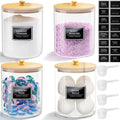 HomePekite 4 Pack Glass Laundry Pods Container, Clear Laundry Room Organization Containers with Lids & Labels, Powder Laundry Detergent Container for Scent Booster, Powder - size: 4 Pack