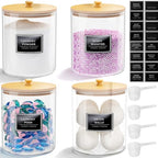 HomePekite 4 Pack Glass Laundry Pods Container, Clear Laundry Room Organization Containers with Lids & Labels, Powder Laundry Detergent Container for Scent Booster, Powder - size: 4 Pack