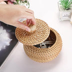 Hipiwe Round Rattan Basket Boxes With Lid Hand-Woven Wicker Storage Baskets Bin Decorative Basket Box Multi-Purpose Picnic Food Bread Basket Small Keys Basket Bowl for Entryway (X-Small,4.7"x3.3") - size: X-Small,4.7"x3.3"