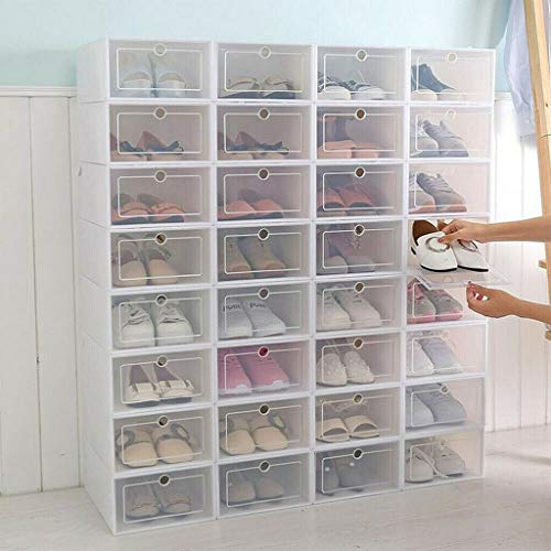 24 Pack Shoes Storage Boxes - Clear Plastic Foldable Stackable Shoe Organizer Containers Bins Holders for Closet Bedroom Small Space, 33x23x14 cm