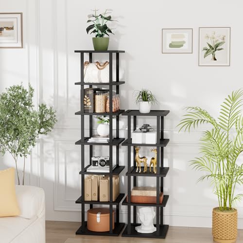Vertical Tall Shoe Rack Organizer for Entryway -12 Tier Free Standing Slim Narrow Bamboo Wood Corner Stackable Shoe Boots Storage Stand Small Spaces for Closet Garage Cloakroom Living Room (Black) - color: Black, size: 12 Tier