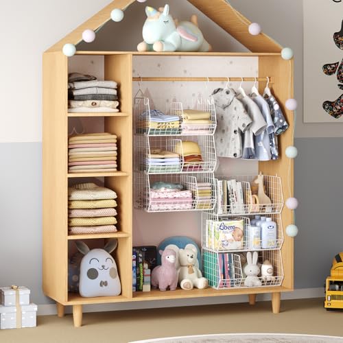 5 Tier Extra Large Closet Hanging Shelves with Divider,2 Pair Hook,16.5"L x 11.8"W x 51.4"H Closets Organizers and Storage,Clothes Organizer Clothing Sweaters Shoes Handbags Clutches Accessories-White - color: White, size: 5-Tier