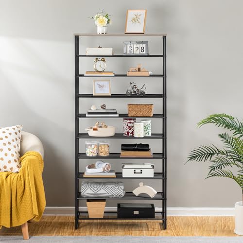 HOOBRO 10-Tier Shoe Rack for Entryway, 29.5" L Shoe Storage Organizer, Large Capacity Shoe Shelf for Closet, Front Door Entrance, Hallway, Holds 36-40 Pairs of Shoes, Greige and Black BG107XJ01 - color: Greige + Black, size: 10 Tiers (29.5"W)