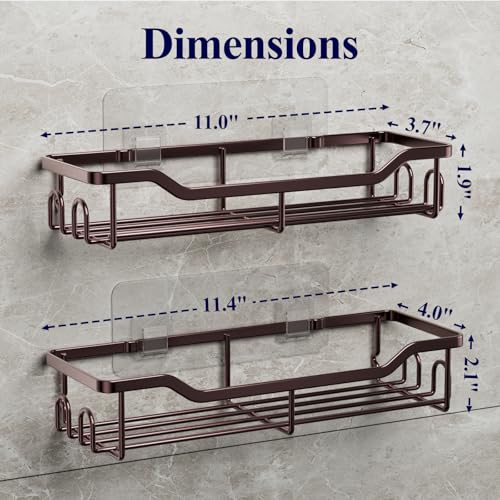 Kitsure Shower Caddy Large - Adhesive Shower Organizer, Stainless Steel Shelf for Inside Shower, No Drill Bathroom Organizers and Storage, Home Decor Accessories, 2 Pack, Brown - color: Brown, size: Large
