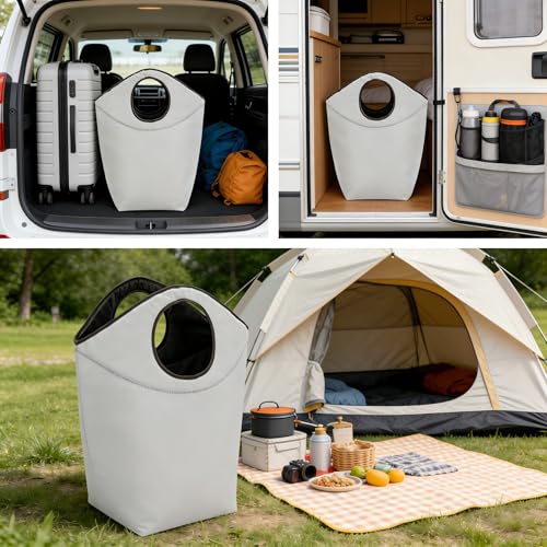 Foldable Storage Hamper Bag,Soft Padded Handle, Multi-Purpose Oxford Fabric Laundry Basket, Collapsible Storage Bag for Home, Bedroom, Dormitory, Travel & Outdoor 47L - color: Grey, size: 17"L x 9.5"W x 18"H