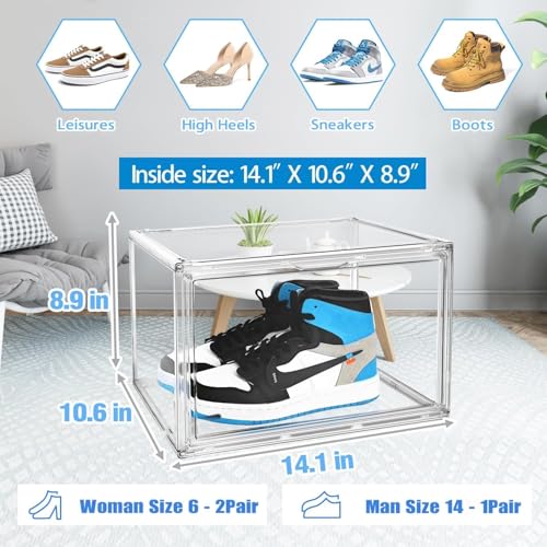 Size 14 Acrylic Sneaker Shoe Display Case, Transparent Shoe Box Storage Bins Clear Plastic Stackable Boot Handbag Organizer Containers with Lids for Shoes, Figure, Collectible, Purse, 1Pack - color: Clear, size: Large