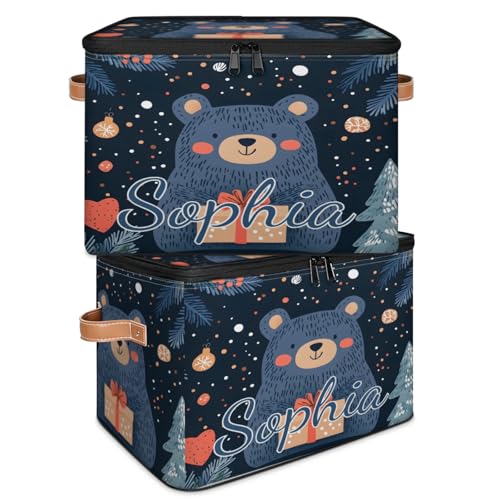 Custom Storage Basket with Name, Personalized Storage Bins with Zipper Lid, Foldable Fabric Storage Box Large capacity with Handle Tree Bear - color: Option 13