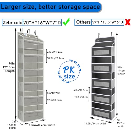 over the door organizer, Solid Bamboo Board (Not Plastic!) 6-Tier Heavy Duty 75LB, 12 Side Pockets, 3 Reinforced Hooks & Anti-Slip Pads, Waterproof & Washable, No Sagging, No Door Damage,Grey - color: over door organizer-Grey