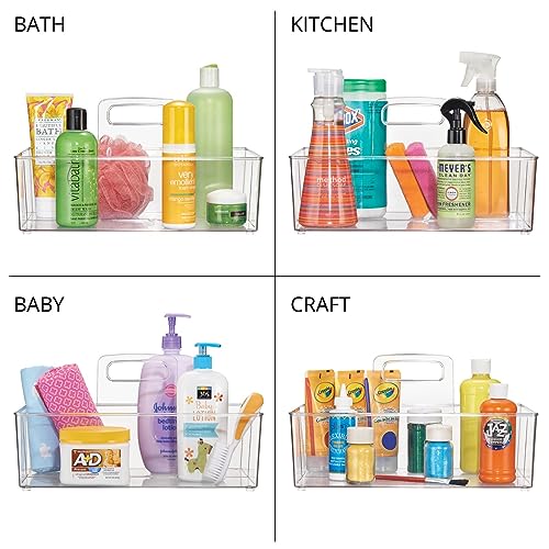 mDesign Large Plastic Divided Portable Storage Organizer Caddy Tote Basket Bin with Handle for Kitchen, Pantry, Countertop, Cabinet, Cupboard - Ligne Collection - 2 Pack - Clear - size: Pack of 2