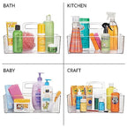 mDesign Large Plastic Divided Portable Storage Organizer Caddy Tote Basket Bin with Handle for Kitchen, Pantry, Countertop, Cabinet, Cupboard - Ligne Collection - 2 Pack - Clear - size: Pack of 2
