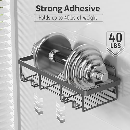 Liuoud 5 Pack Shower Caddy Organizer Rack Shelf for Inside Shower, Self Adhesive Bathroom Wall Storage Basket Rustproof Stainless Steel Large Capacity Shampoo Holder, Dark Grey - color: Dark Grey