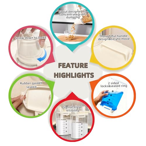 6-Pc Airtight Cereal Storage Containers Set(1.8L×3 & 2.5L×3), Cereal Containers Storage with Pour Spout & Measuring Cup, BPA-Free Plastic Canisters for Rice, Flour, Pet Food Kitchen Pantry