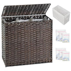 SETVSON Laundry Hamper with Lid Laundry Basket 132 L (35 Gal) Wicker Clothes Hamper, Handwoven Rattan Hamper with Handles and 4 Removable Liner Bags, 6 Mesh Bags for Laundry Bedroom Brown - color: Brown, size: 35.0 Gal