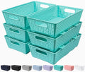 Tiawudi Stackable Woven Plastic Basket, Storage Bins for Cabinet, Closet, Shelf, Under Sink and Countertop, Pantry Organizer Bins, 6 Pack - color: Mint