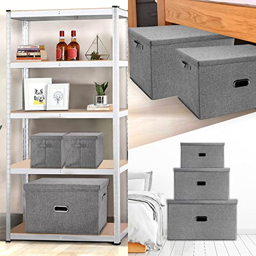Large Linen Fabric Foldable Storage Bins with Removable Lid and Handles, Washable Storage Box Organizer Containers Baskets Cube with Cover for Bedroom,Office(Cream, XXL) - color: Cream, size: XXL