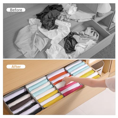 Coorganisers4 Packs T-shirt Drawer Organizers for Clothing,8 Grids Compartment Wardrobe Storage Box, Clothes Organizer for Folded Clothes, T-shirt, Legging-12.59''x9.05''x5.9 - color: Grey, size: 8 GRIDS-UPGRADED HEIGHT