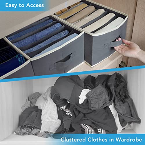 3 Pcs Large Size Wardrobe Clothes Organizers 6 Grids for Pants, Jeans, Sweater, T-shirt, Dress Stackable Closet Drawer Organizer Storage Bin Container with Sturdy Handles, Dark Grey - color: Dark Grey, size: 3 Pack
