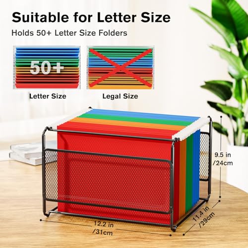 MaxGear Hanging File Organizer Box, Letter Size Hanging Folder Organizer with Smooth Rails, Metal Filing Box for Hanging File Folders, Mesh File Storage Box for Desk, Office, School, Home, Black