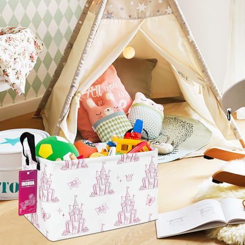 Rectangular Storage Basket Fabric Organizer Bin for Toys,Books,Clothes,Gifts,Pets-Perfect for Home,Office,Nursery,Dorm,Shelf(Rec-Shining castles ) - color: Rec-Shining castles