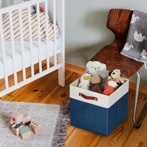 HNZIGE Fabric Storage Cubes Bins for Shelves,13x13 Storage Cubes, Set Of 4 Foldable Cubby Storage Bins for Organizing, Cloth Blue Storage Baskets for Cube Organizer Toy Nursery Shelves(Blue&White) - color: Blue White, size: 13"x13"x13"-4pack