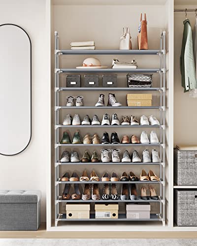 SONGMICS Shoe Rack, 10-Tier Shoe Shelf, Shoe Storage Organizer, 11 x 37 x 68.9 Inches, Metal Frame, Non-Woven Fabric Shelves, for Entryway, Bedroom, Gray ULSR10G - color: Grey, size: 11"D x 37"W