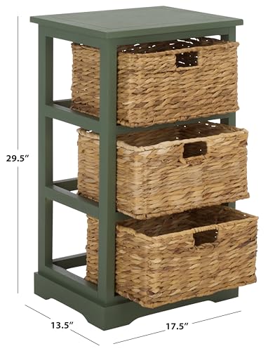 SAFAVIEH Home Collection – Halle Dusty Green 3-Drawer Basket Storage Side Table, Coastal Accent Design, Fully Assembled (AMH5738J) - color: Dusty Green