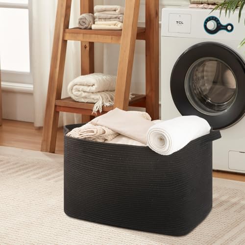 OIASKET 118L Extra Large Blanket Basket, 24.8" x 17.7" x 17.2" Woven Storage Basket for Living Room, Rectangle Nursery Blanket Storage for Toys, Towels, Dirty Clothes (Black) - color: Black, size: 24.8"x17.7"x16.2"