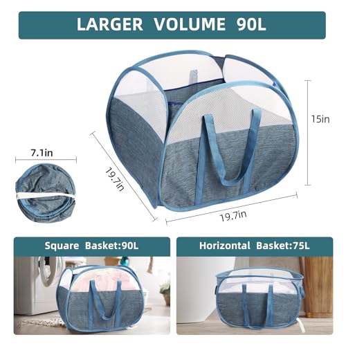 2 Pack Collapsible Laundry Baskets, 90L Large Foldable Laundry Basket, Pop Up Hampers for Laundry, Dirty Clothes Laundry Hamper for Bedroom, Bathroom, Dorm, Laundry Room, Travel or Camping Blue - color: 2xBlue