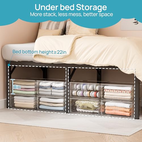 Vtopmart 4 Pack Large Clear Stackable Storage Drawers 27QT, Easily Assemble Plastic Closet Storage Bins, Dust-Proof UnderBed Organizer for Clothing, Sweater Organization - style: 4pk Large