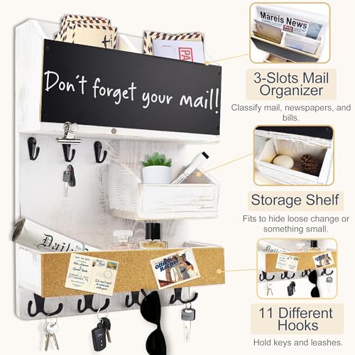 Mail Organizer Wall Mount，Key Holder Mail and Key Organizer for Wall with Shelf, Chalkboard, Corkboard, Home Decor for Room Office Entryway(Ivory White) - color: Ivory White, size: Vertical