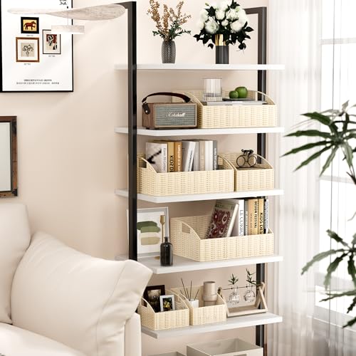 Ollieroo Rattan Storage Baskets, Handwoven Wicker Storage Bins with Built-in Handles, Storage Container Baskets for Shelves, Bedroom, Bathroom, Laundry Room or Kitchen(Beige) - color: Cream