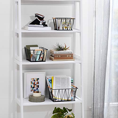 Amazon Basics Stackable Rectangular Wire Storage Baskets for Closet Organization, Set of 3, Multipurpose Home Organizer, Black