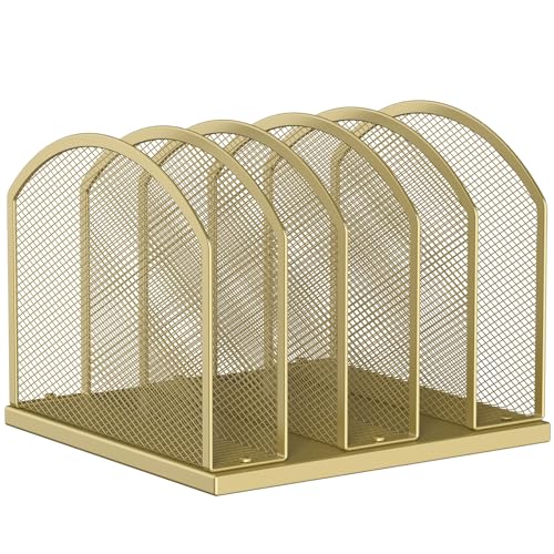 Gawerk 5-Section Vertical Desktop Organizer, 5-Section Mesh File Folder Stand Sorter for Office Home Classroom Organization (1, Gold) - color: Gold