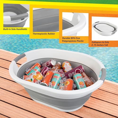 Collapsible Laundry Basket - 39L (10.3-Gallon) Portable Sink - Multipurpose Plastic Bin, Hamper, or Ice Bucket - Camping Essentials by Wakeman Outdoors (Gray) - color: Gray