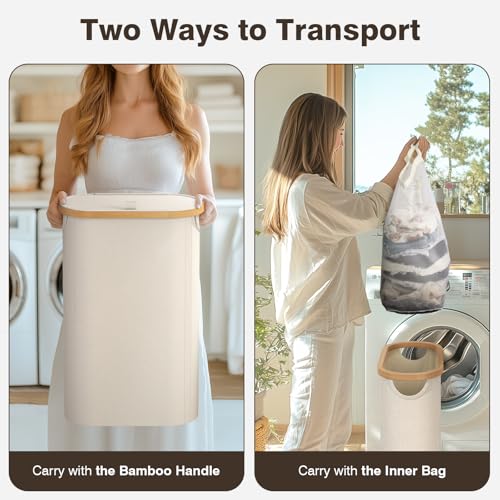 Slim Laundry Hamper with Lid, 60L Small Laundry Basket with Handles&Removable Bag, Thin Dirty Clothes Hampers for Laundry, Narrow Laundry Hampers for Bedroom Aesthetic, Beige - color: Beige, size: 60L