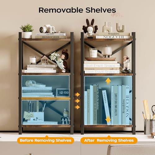 Desktop Bookshelf, 4-Tier Stackable Narrow Bookcase, Adjustable Industrial Desk Organizer & Hutch - Rustic Brown Wood Desktop Book Organizer for Living Room, Bedroom & Home Office - color: Vintage Brown